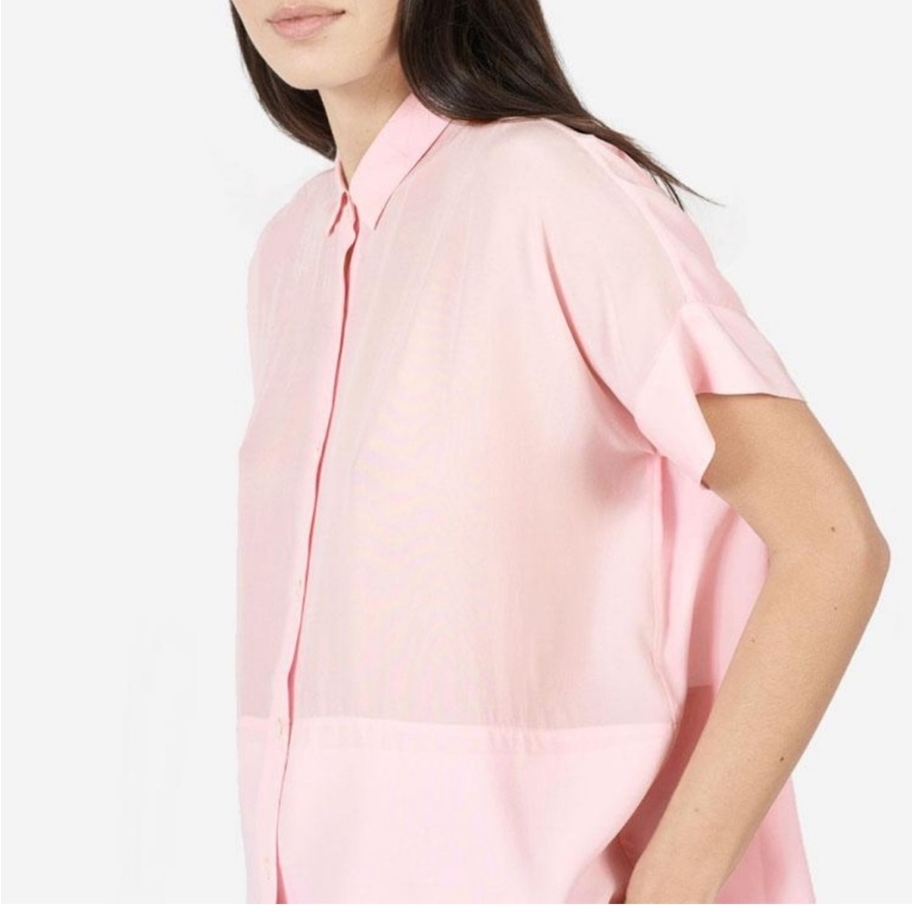 Everlane silk square shirt boxy button down blouse pink 0 - Picture 2 of 9